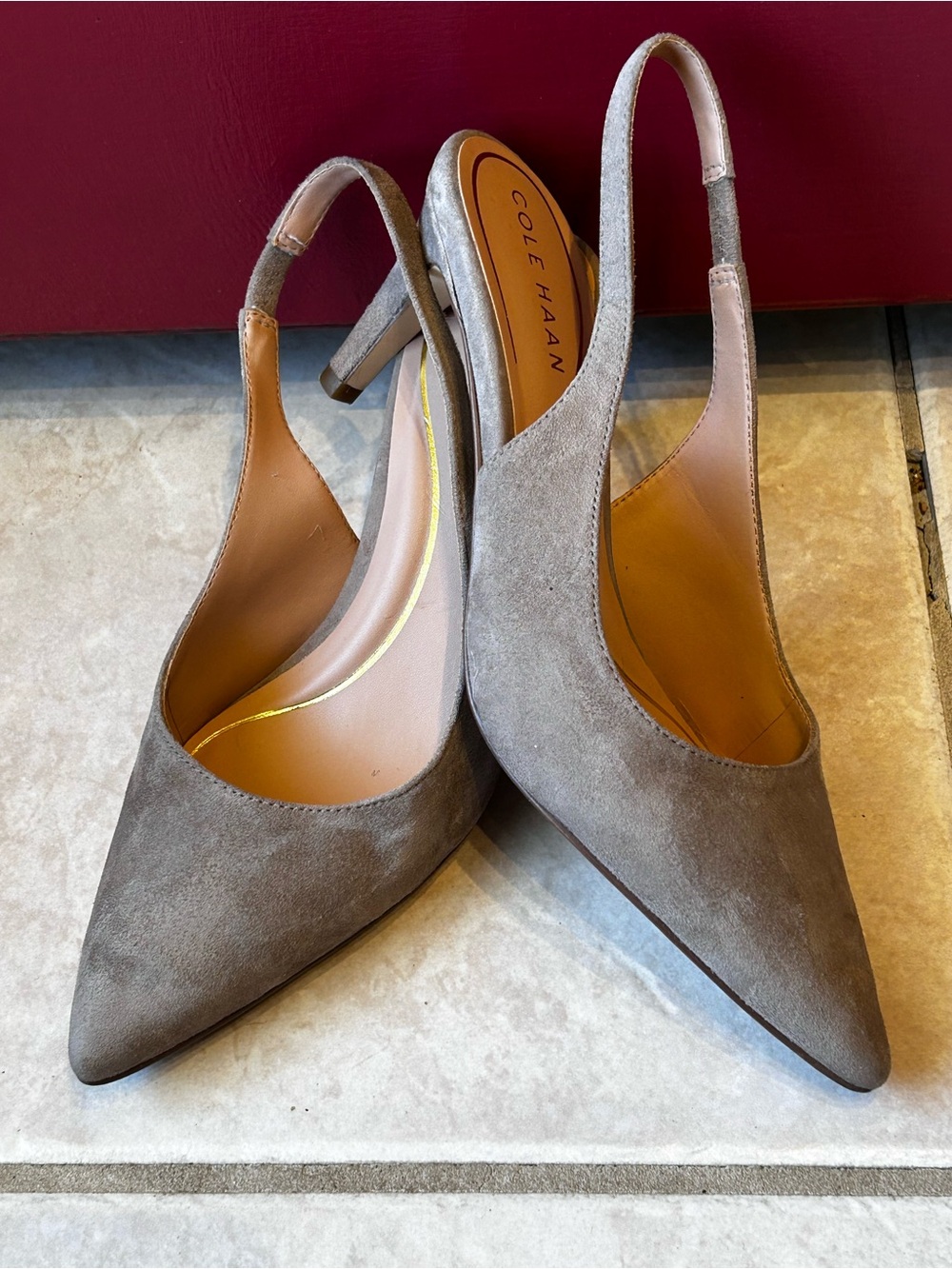 Cole Haan ‘Vandam’ Slingback Pointed-Toe Pump in Irish Coffee-Suede-gently loved - Picture 2 of 9